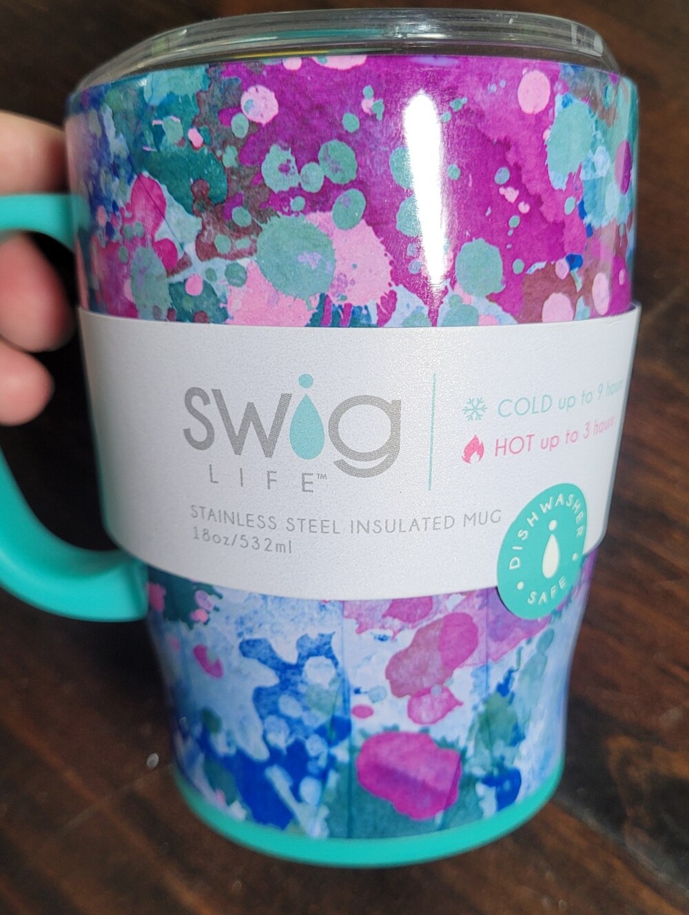 Swig Life Stainless Steel Insulated Mug 18oz Aqua Pink Blue Watercolor New